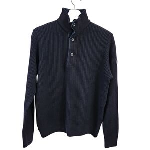 BENIGNI navy merino wool ribbed quarter button sweater size 48 (approx M)